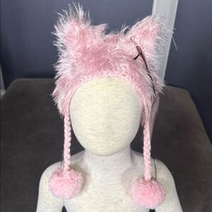 Daisy Baby Infant Fuzzy Lil’ Cat Beanie Hat Pink Size 0-6 months NWT